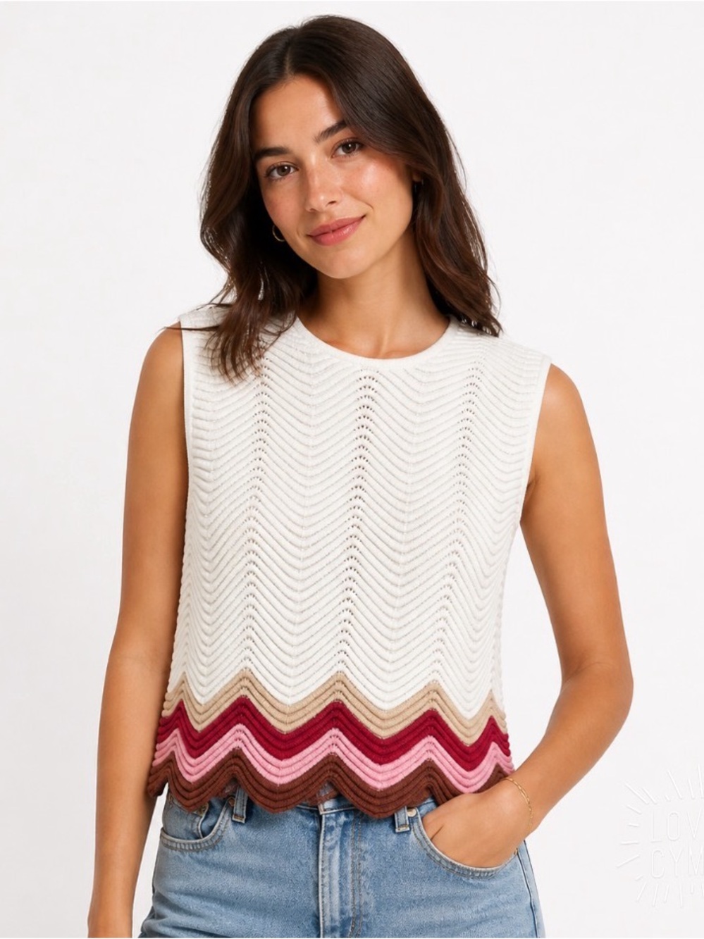 Wishlist. Women’s wavy Colorblock Tank, Striped-Hem Sleeveless
